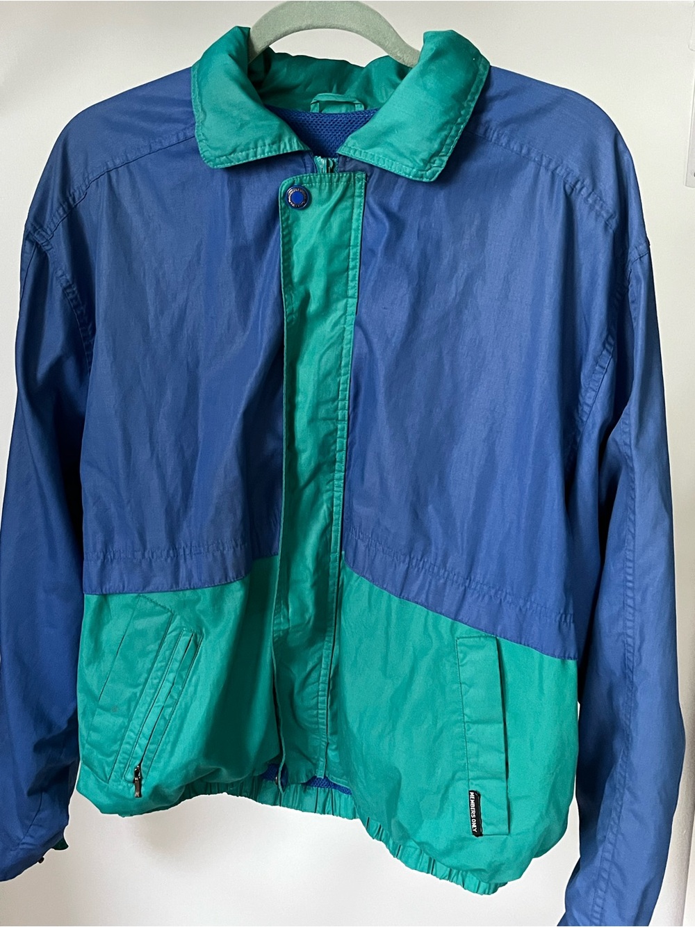 90s Vintage Members Only Blue & Teal Colourblock Rain Windbreaker Track Jacket